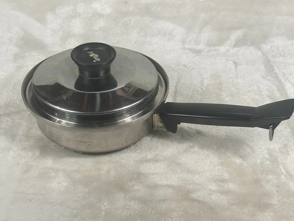 INKOR 5 Ply 7.5 “ Fry Pan Skillet with Lid T304 Stainless Steel Made In USAd